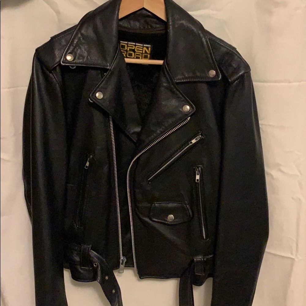 Vintage black leather moto jacket